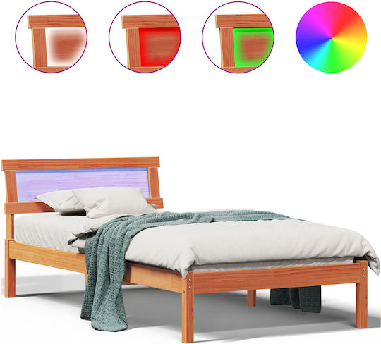 Einzelbett Aus Holz Keramidi Braun mit Lattenrost für Matratze 100x200cm