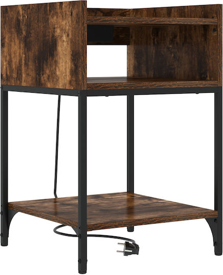 Bedside Table Wooden with Metal Legs Smoked Oak 40x40x61cm