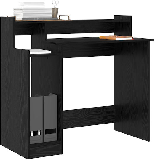 Lumarko Wooden Desk Black Oak with Metal Legs LED and USB Ports 97x45x90cm