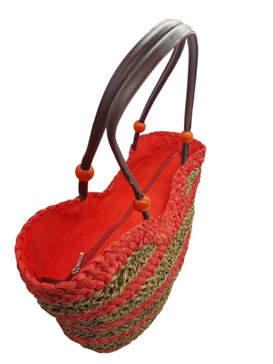 Wicker Beach Bag Red