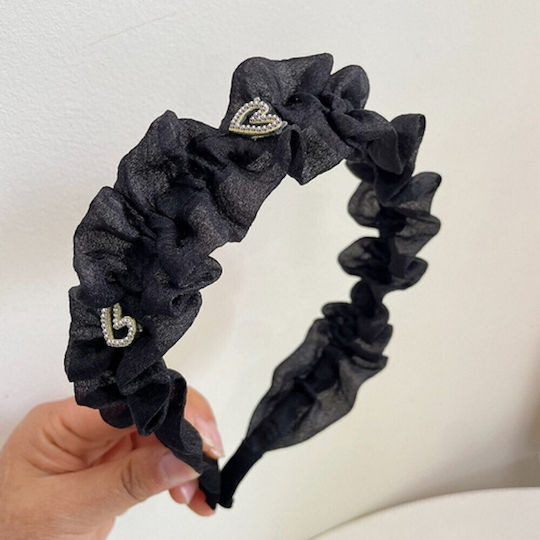 Στέκα Μαλλιών Strass Hearts Μαύρο