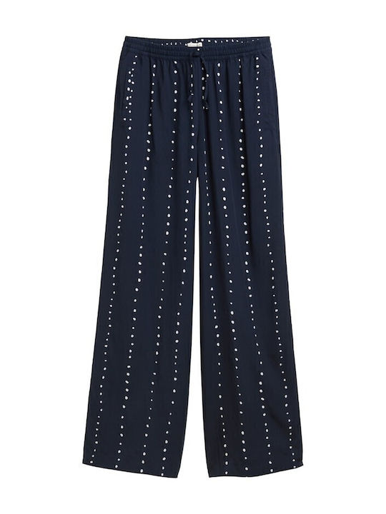 Women's Fabric Trousers with Elastic Dark Blue