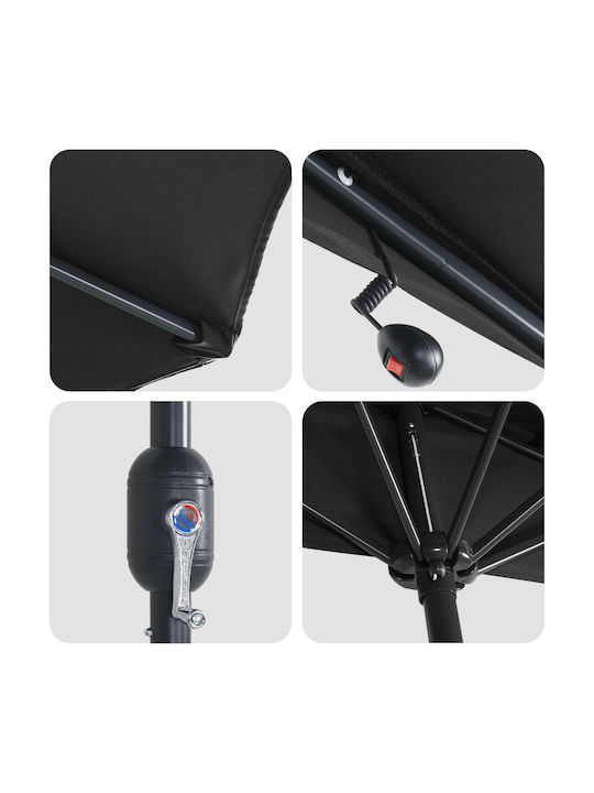 Umbrella Floor Aluminum Black with LED Lighting 2.23x2.23m