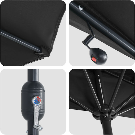Umbrella Floor Aluminum Black with LED Lighting 2.23x2.23m Umbrella Floor Aluminum Black with LED Lighting 2.23x2.23m
