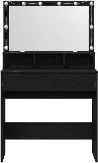 Masuta De Toaleta De Podea Din Lemn Neagră Stejar Cu Oglindă 80x41x134.5cm
