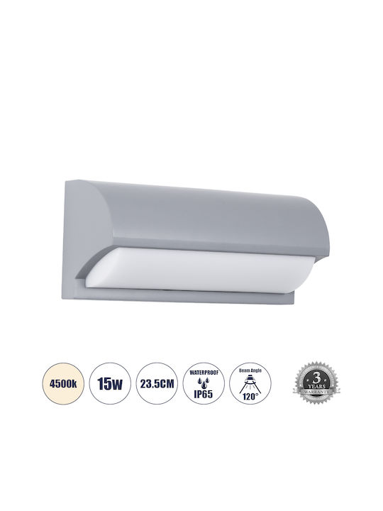 GloboStar Horizon Стенна Външна Таванна Лампа LED IP65 15W с Естествено Бяло Осветление 23.5x11x10см
