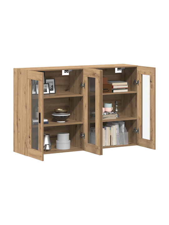 Wall Living Room Display Cabinet made of Particleboard with Glass Artisan Oak 69.5x34x90cm