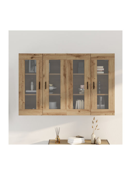 Wall Living Room Display Cabinet made of Particleboard with Glass Artisan Oak 69.5x34x90cm