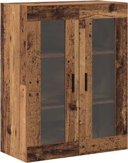Wall Living Room Display Cabinet made of Solid Wood with Glass Old Wood 69.5x34x90cm