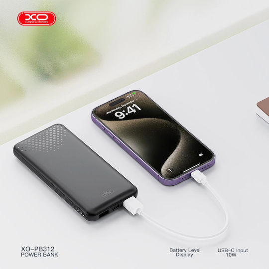 XO PB312 Power Bank 10000mAh με 2 Θύρες USB-A και Θύρα USB-C Μαύρο