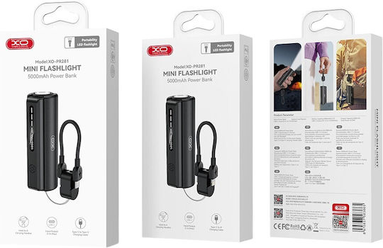XO PR281 Power Bank 5000mAh 10.5W cu Port USB-C Negru