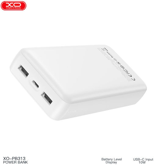 XO PB313 Power Bank 20000mAh 10W with 2 USB-A Ports and USB-C Port White