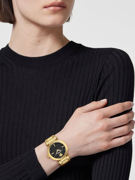 Versace Ανδρικό Ρολόι 35mm Μπαταρίας με Χρυσό Μεταλλικό Μπρασελέ