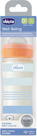 Chicco Glass Baby Bottle Perfect Anti-Colic with Silicone Nipple for 0+, 0+ m, months Orange 150ml