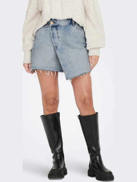 Denim Cu talie înaltă Mini Fustă Light Blue Denim