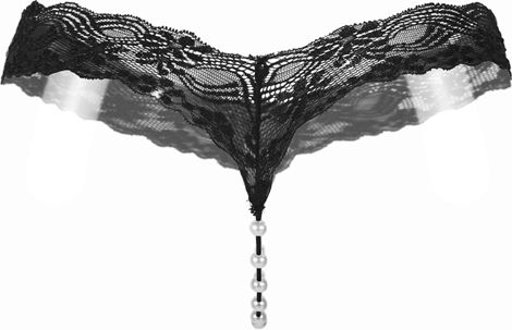 Black Lace T-Back Thong Pearl Detail