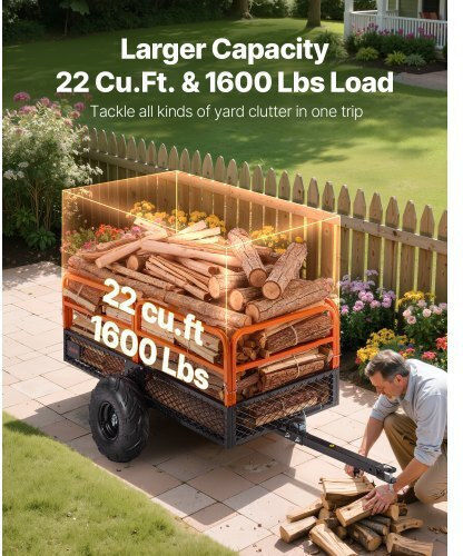Vevor Dump Trailer 1600 Lbs 22 Cu Ft Tow Behind Steel Garden Yard Trailer Cart