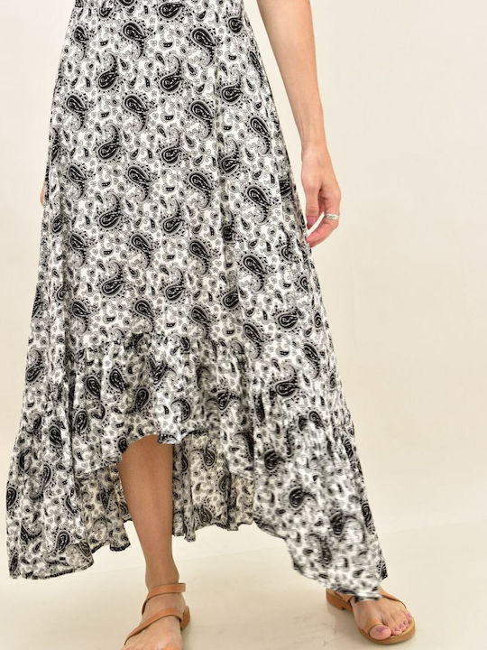 Ψηλόμεση Midi Φούστα Floral Μαύρη