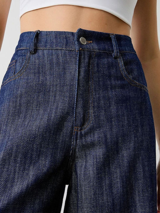 High Waist Women's Jean Trousers Dark Blue Denim