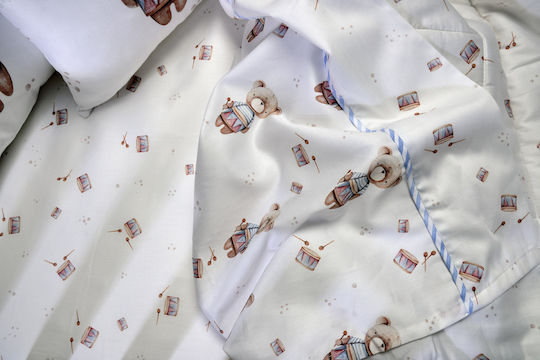 Down Town Home Bear Baby Sheets Set Crib Cotton Satin White 125x175cm 3pcs