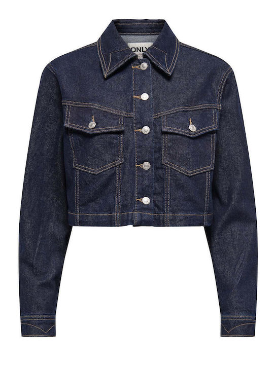Women's Crop Jean Jacket for Spring or Autumn Blue