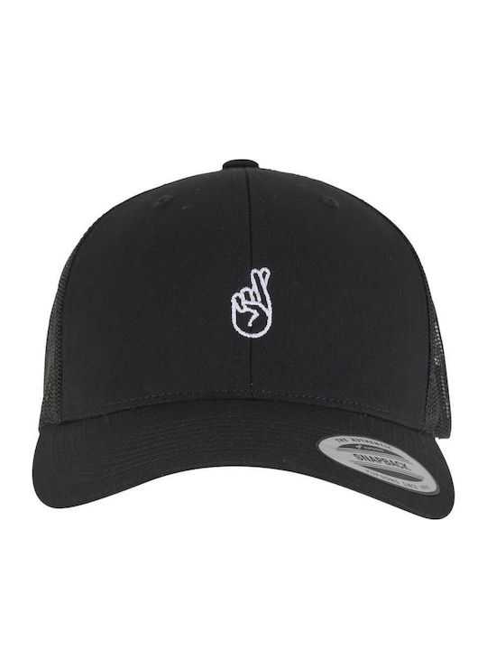 Mr.tee Crossed Fingers Handsign Retro Trucker Cap Black Yes Ss25 Mt3941-00007