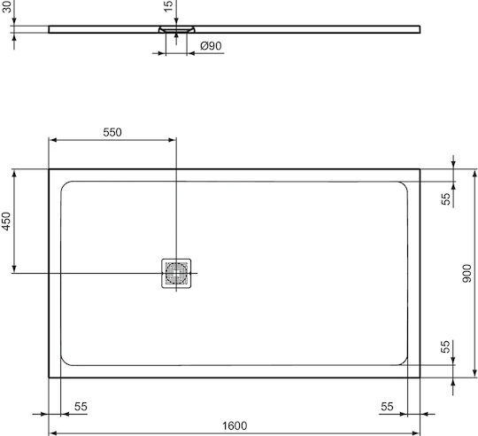 Ideal Standard Ultra Flat S+ Rechteckig Keramik Dusche x90cm Weiß