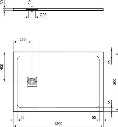 Ideal Standard Ultra Flat S+ Правоъгълена Керамично душ 120x80см Бял