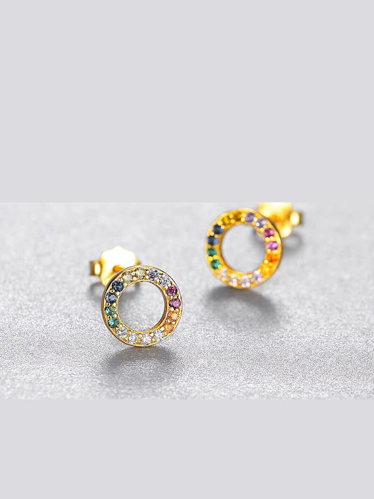 By Queen Argint Cercei Studs Cerc Rotund Multicolor Zircon