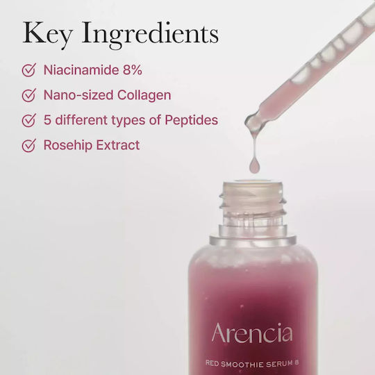 Arencia Fresh Red Smoothie Serum 8 Anti-Aging Serum Gesicht mit Niacinamid für Straffung 30ml