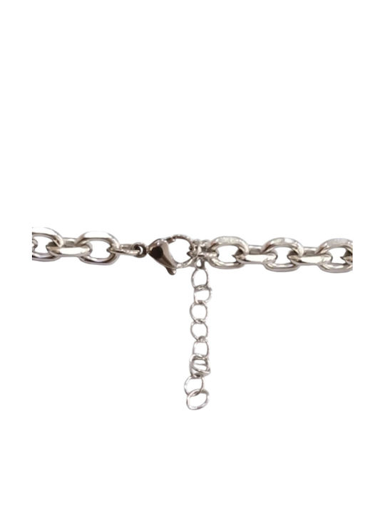 Kalliopi Silver Necklace Double from Steel with Diamond