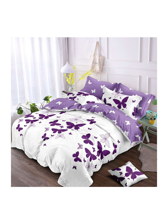 Kotonia Home Set Husă de Pilotă Dublă cu 2 Fețe de Pernă & 1 Cearsaf 200x230 Butterfly