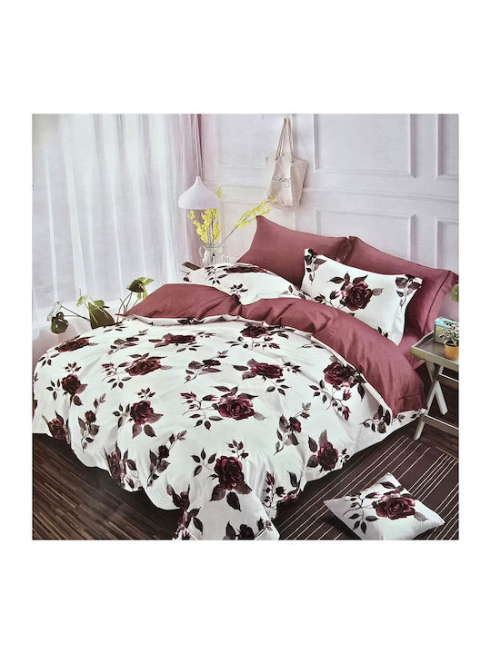 Kotonia Home Set Husă de Pilotă Dublă cu 2 Fețe de Pernă & 1 Cearsaf 200x230 Floral