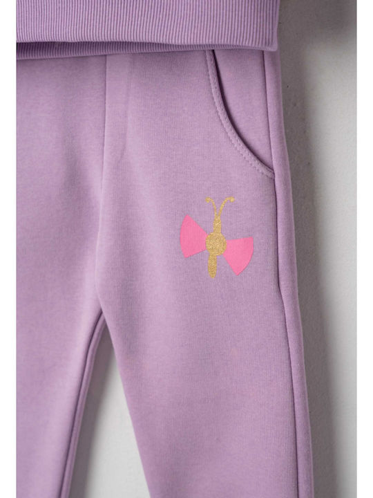 Kids Sweatpants Set White-Purple 2pcs