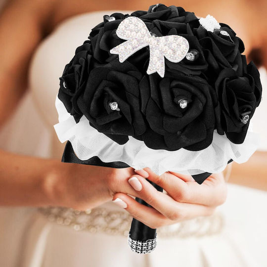 Buchet Artificial de Nuntă cu Cristale Decor Foto Negru