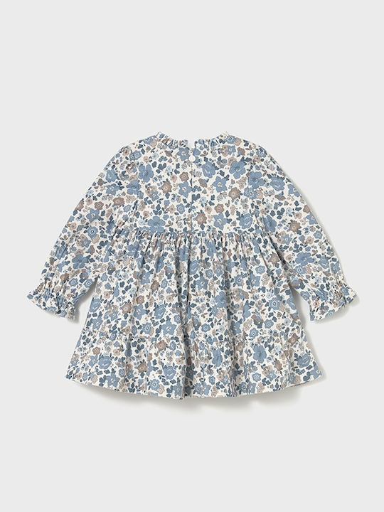 Kinderkleid Langärmelig Samt Blumen Light Blue