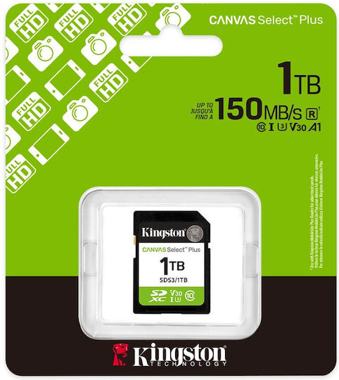 1TB SD Speicherkarte Kingston Canvas Select Plus Klasse 10 UHS-I Lesegeschwindigkeit Bis Zu 150MB/s