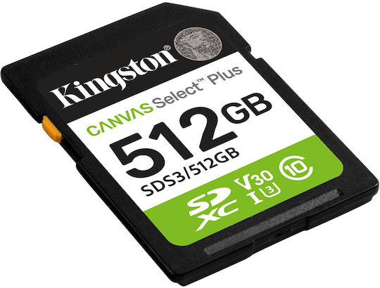 Kingston Canvas Select Plus 512GB U3 V30 UHS-I 150MB/s με αντάπτορα