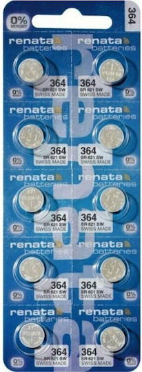 Renata 364 Batterien Silber-Oxid für Uhren SR60 1.55V 10Stück