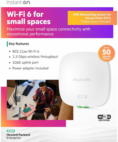 Aruba Instant On AP21 (RW) Access Point Wi‑Fi 6 Dual Band (2.4 & 5GHz)