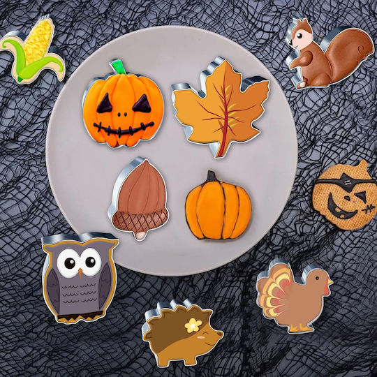 Autumn Cookie Cutters 8 Pieces Pumpkin Leaf Squirrel Hedgehog More