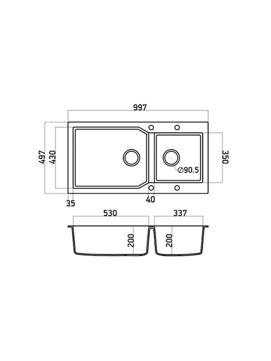 Sanitec Ultra Granite Drop-In Sink Inox W98xD50cm Grafite