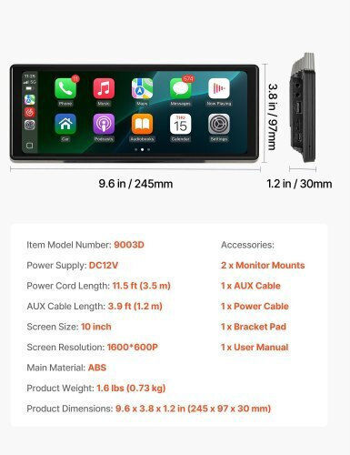 Stereofon Auto Vevor Radio Carplay Ecran Tactil 10 Apple Android Auto Bluetooth