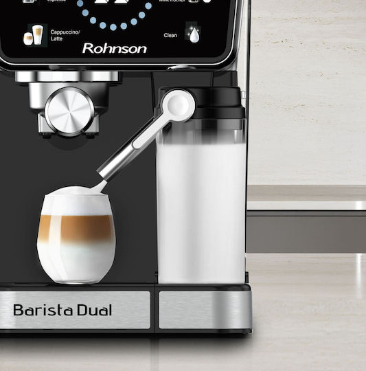 Rohnson Barista Dual Automatic Espresso Machine 1350W Pressure 20bar for Cappuccino Black