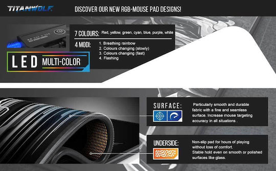 Titanwolf Gaming Mouse Pad XXL (800mm) With RGB Lighting Via USB Yellow