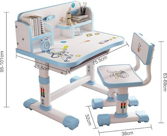 Kids Desk made of Melamine White-Light Blue 75.5x48.5x101cm