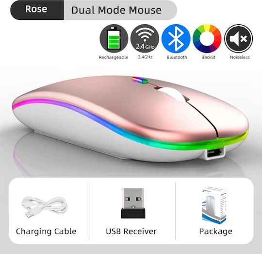 Ασύρματο RGB Gaming Ποντίκι Ροζ