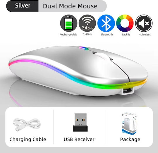 Ασύρματο RGB Gaming Ποντίκι Ασημί