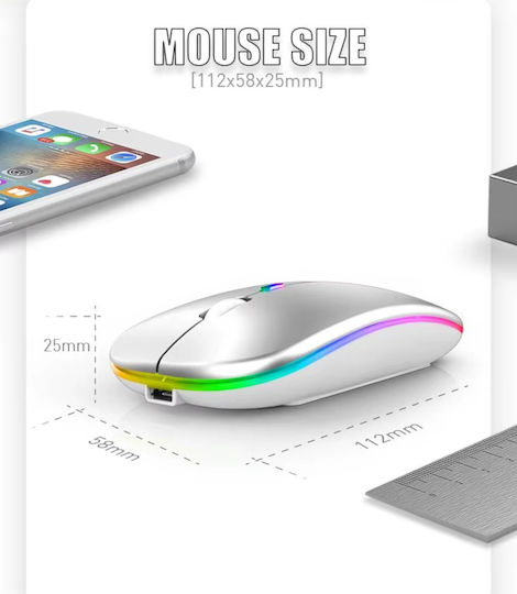 Ασύρματο RGB Gaming Ποντίκι Ασημί