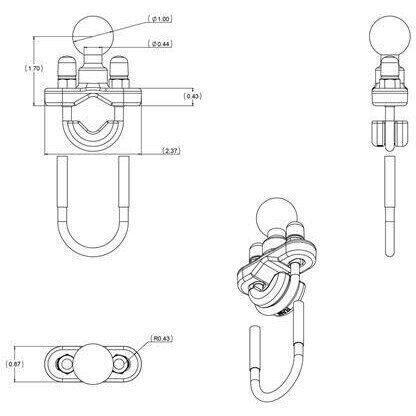 RAM Mount Ram U-болт Топче за Стойка за Мобилен Мотоциклет